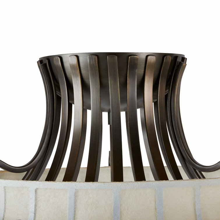English Bronze and Ivory Steel Flush Mount Light Fixture