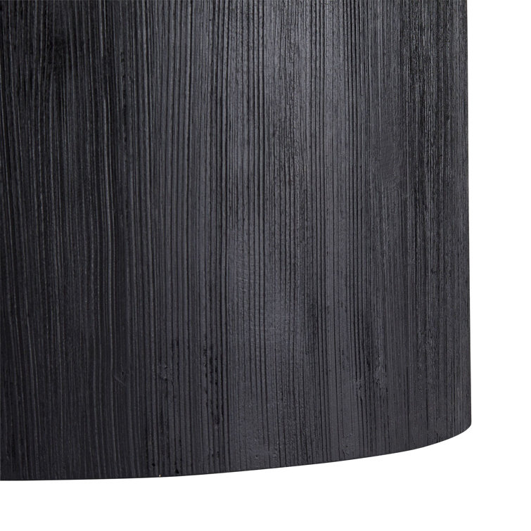 Round Black Wood Base Side Table with White Marble Top