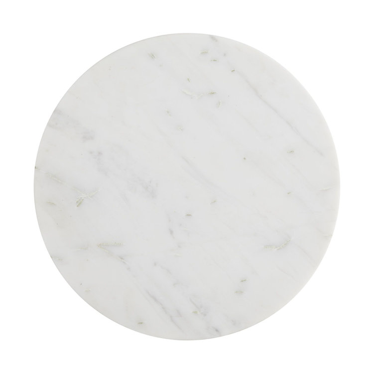Round Black Wood Base Side Table with White Marble Top