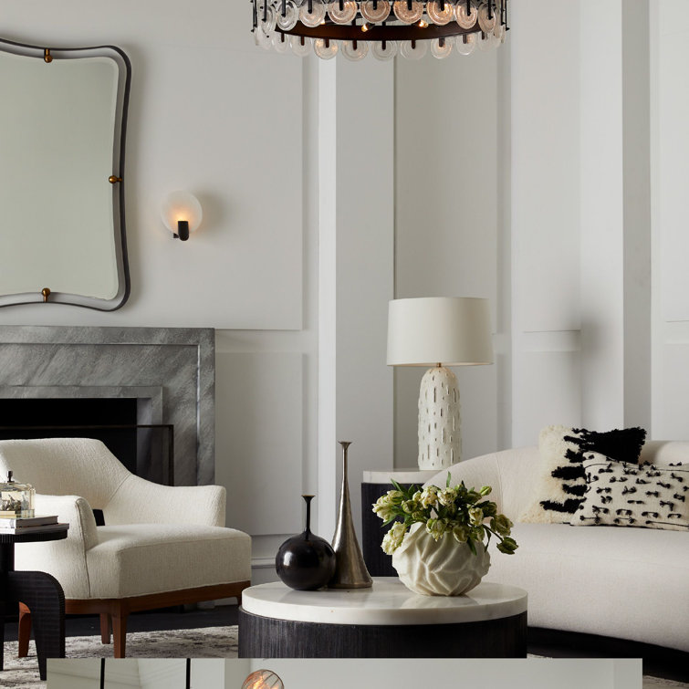Round Black Wood Base Side Table with White Marble Top
