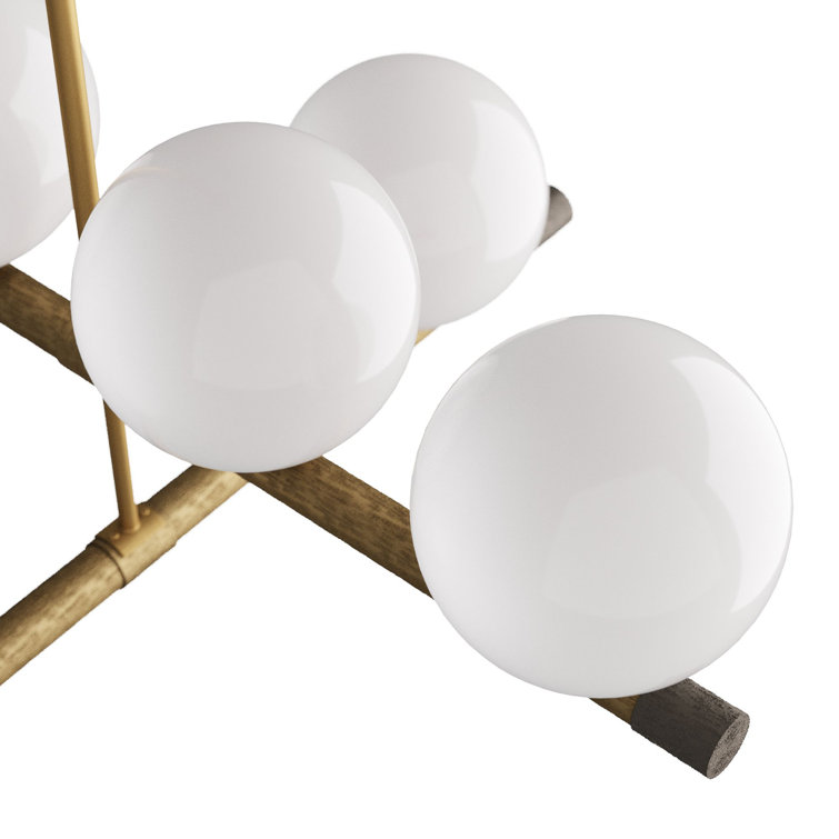 Mid-Century Modern Brass and Opal Glass Chandelier