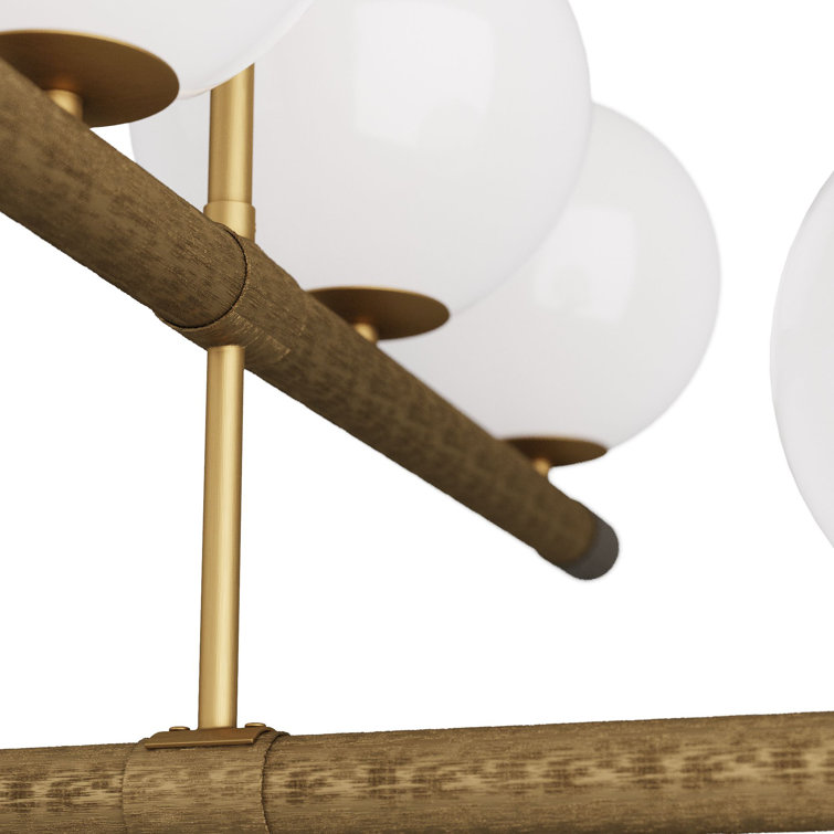 Mid-Century Modern Brass and Opal Glass Chandelier