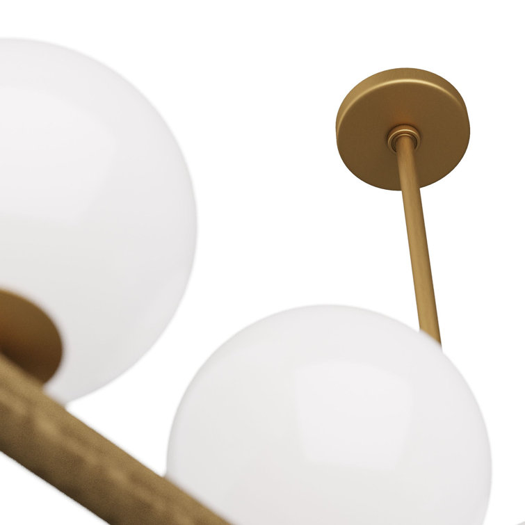 Mid-Century Modern Brass and Opal Glass Chandelier