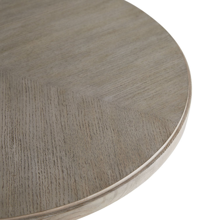 Sultry Smoke Finish Oak Round Side Table with Three-Prong Base