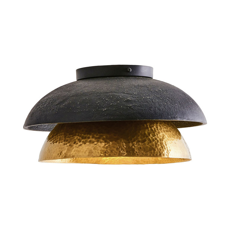 Antique Brass and Blackened Iron Dual Bowl Flush Mount