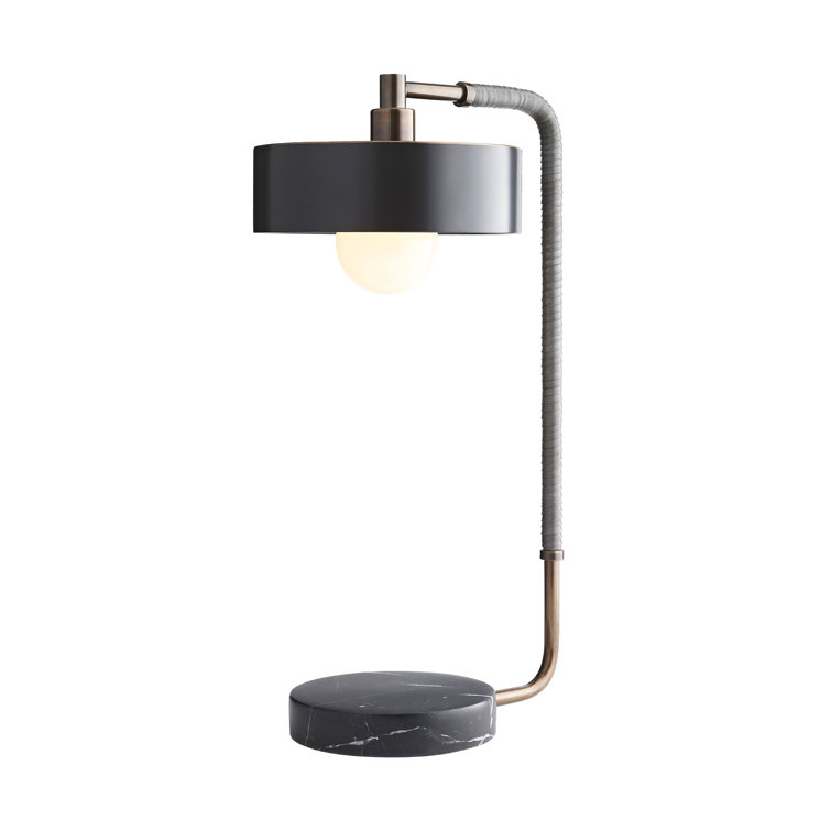 Aaron Black and Brass Arc Table Lamp with Marble Base