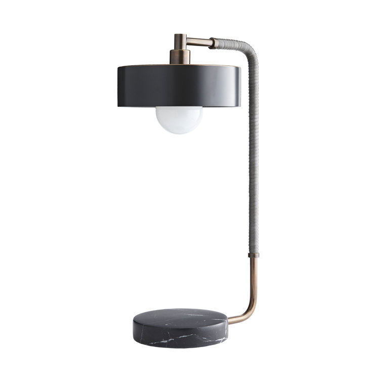Aaron Black and Brass Arc Table Lamp with Marble Base