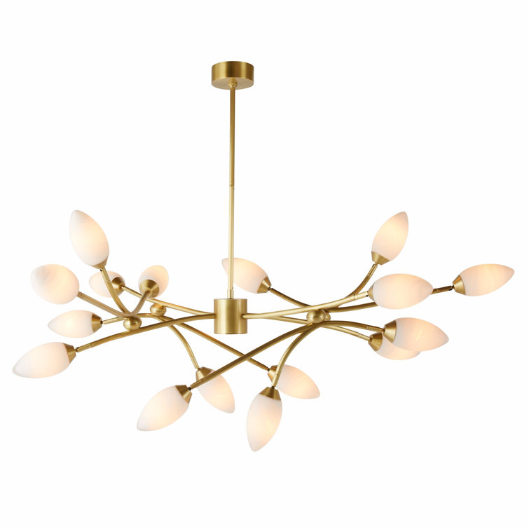 Antique Brass 21'' Botanical Stem Chandelier with Matte Swirl Glass