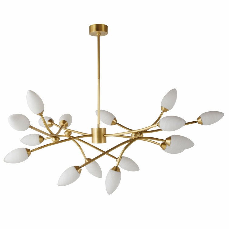 Antique Brass 21'' Botanical Stem Chandelier with Matte Swirl Glass
