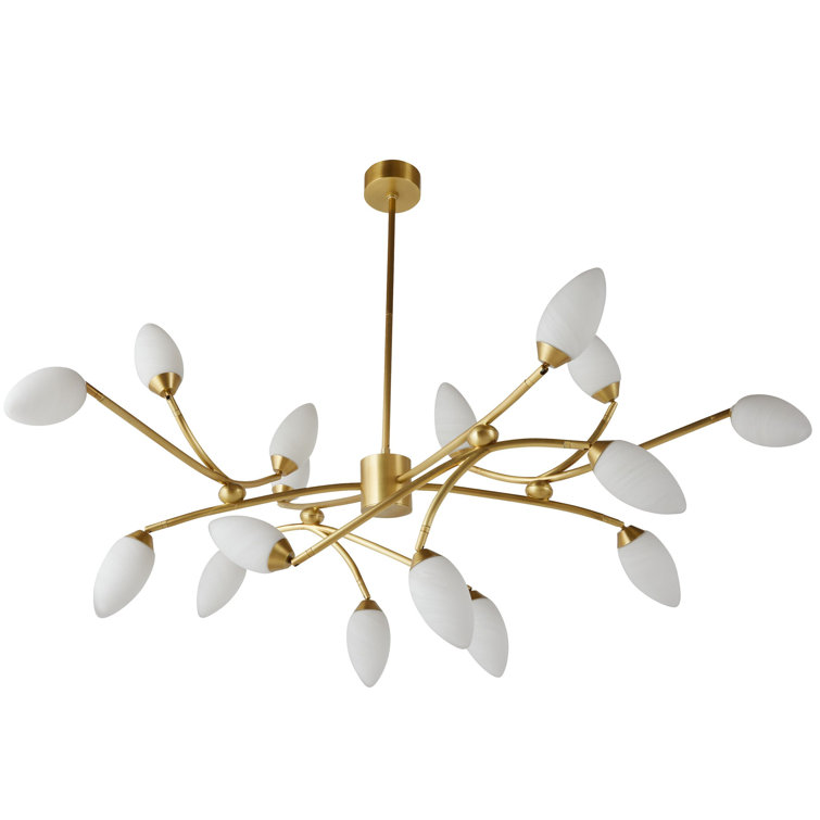 Antique Brass 21'' Botanical Stem Chandelier with Matte Swirl Glass