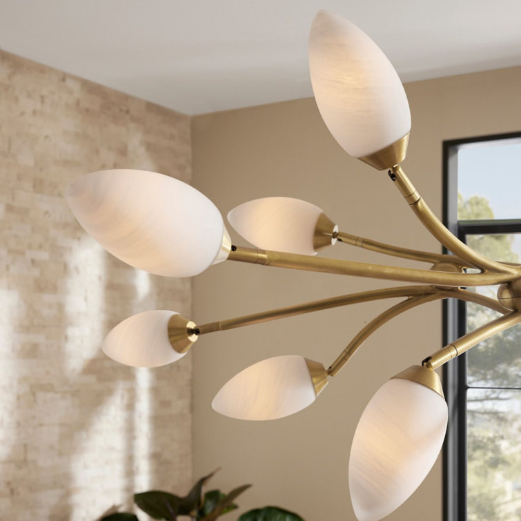 Antique Brass 21'' Botanical Stem Chandelier with Matte Swirl Glass