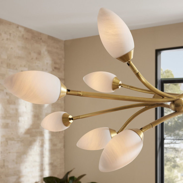Antique Brass 21'' Botanical Stem Chandelier with Matte Swirl Glass