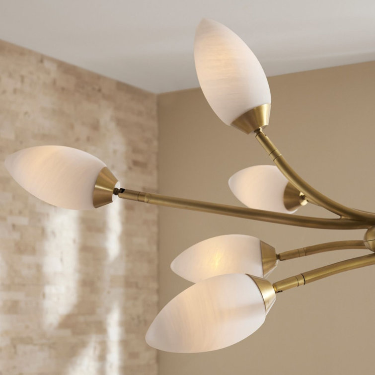 Antique Brass 21'' Botanical Stem Chandelier with Matte Swirl Glass