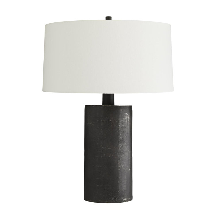 Blackened Aluminum Table Lamp with Off-White Linen Shade