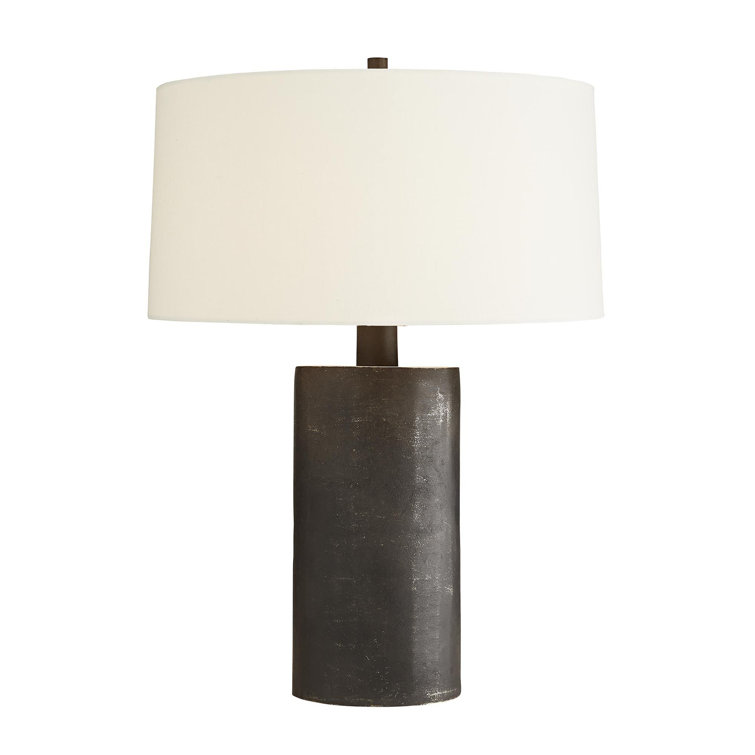 Blackened Aluminum Table Lamp with Off-White Linen Shade