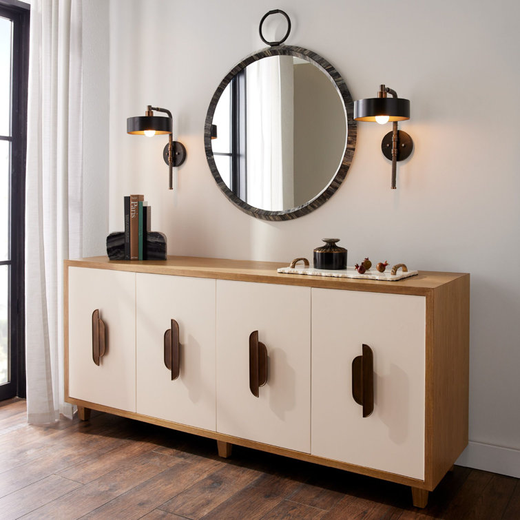 Kianna Off-White and Oak Mid-Century Modern Credenza