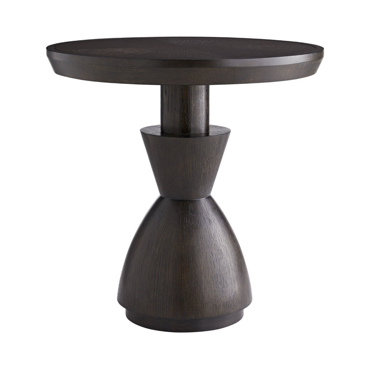 Dark Oak and Metal Round Pedestal Side Table