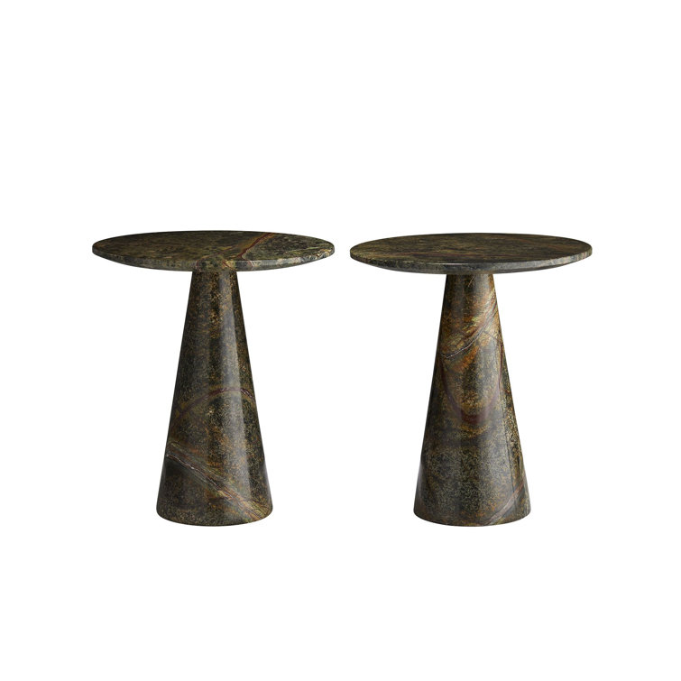 Icarius Green Marble and Metal Round Accent Table