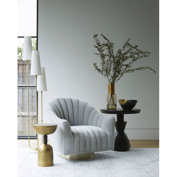 Dark Oak and Metal Round Pedestal Side Table