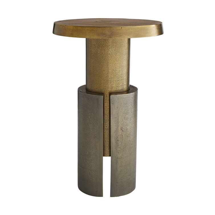 Petite Round Brass and Aluminum Accent Table