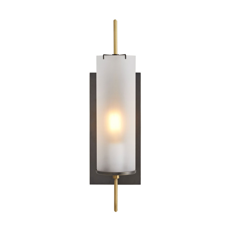 Bronze and Black Frosted Glass Cylinder Outdoor Sconce