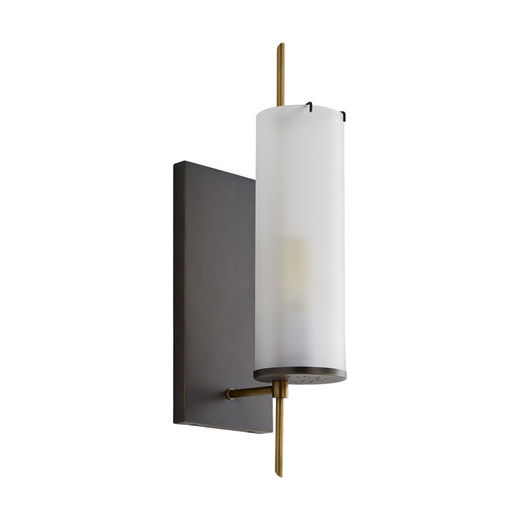 Bronze and Black Frosted Glass Cylinder Outdoor Sconce
