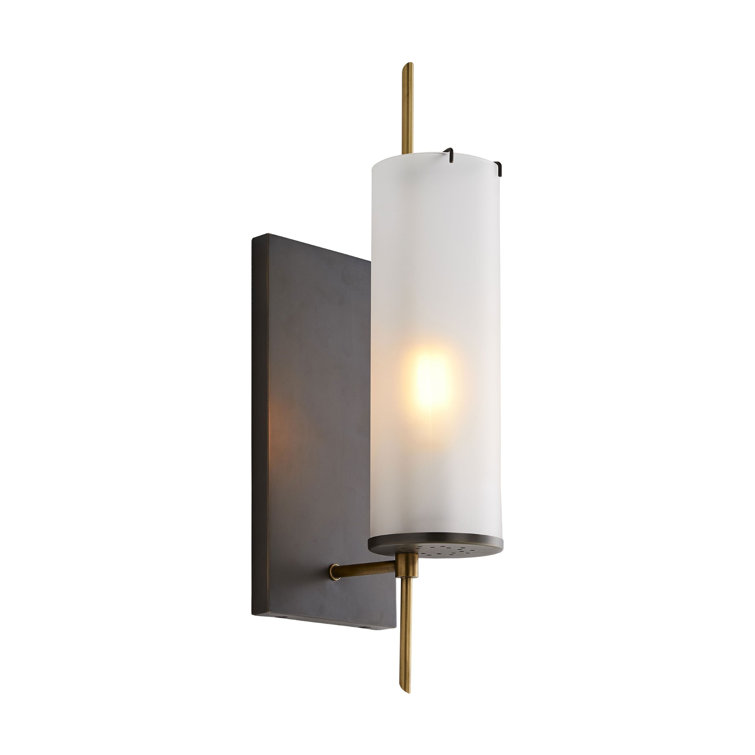 Bronze and Black Frosted Glass Cylinder Outdoor Sconce
