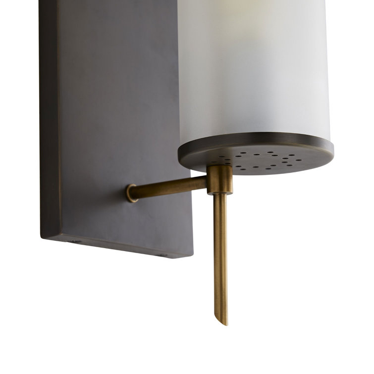 Bronze and Black Frosted Glass Cylinder Outdoor Sconce
