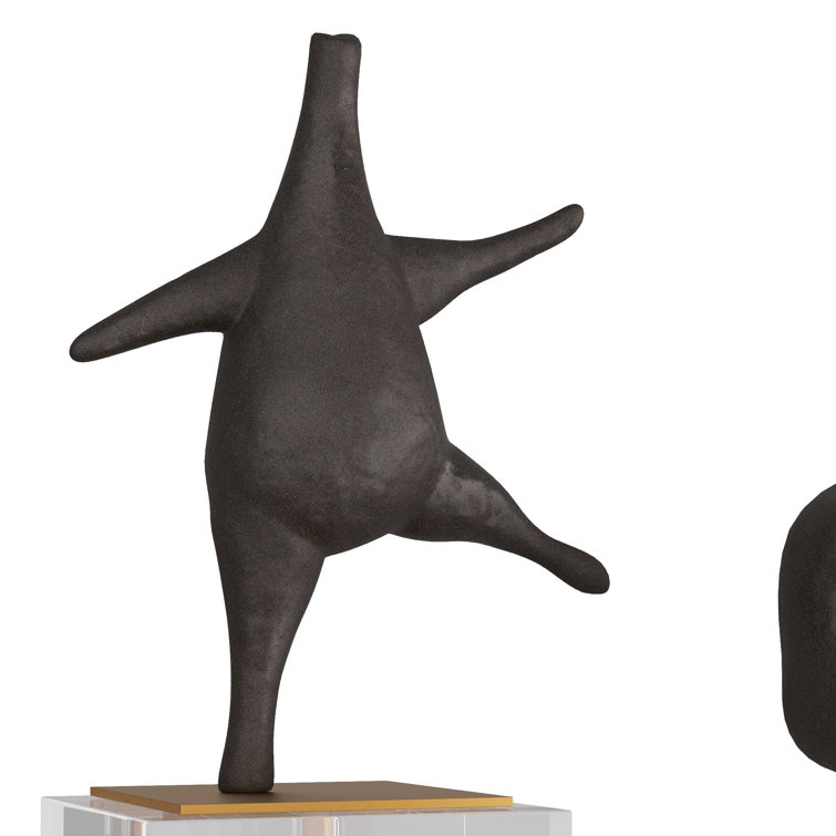 Abstract Dark River Stone Sculptures on Crystal Base, Set of 2