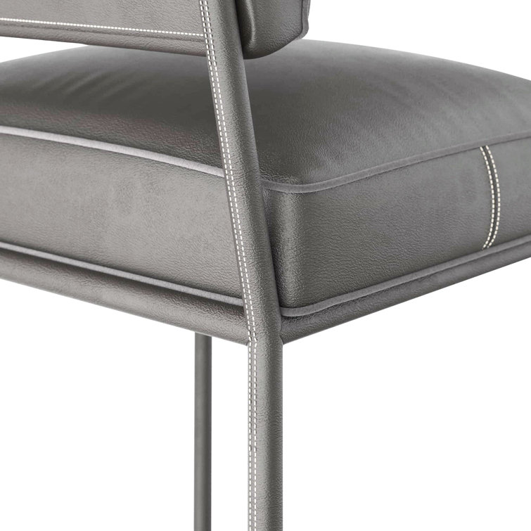 Graphite Gray Leather and Metal Counter Stool