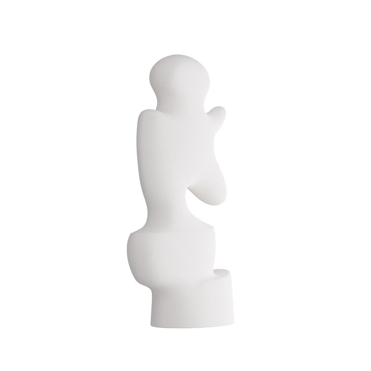 White Abstract Resin Sculpture with Black Base