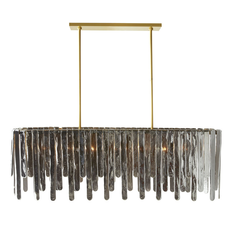 Antique Brass and Smoke Glass 7-Light Chandelier