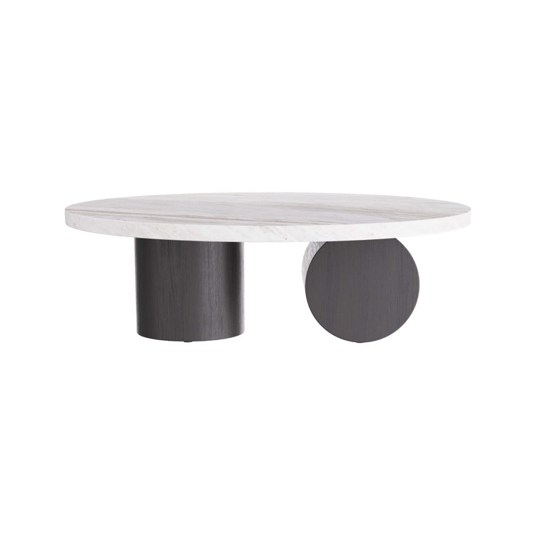 Ebony Oak and Marble Oval Coffee Table