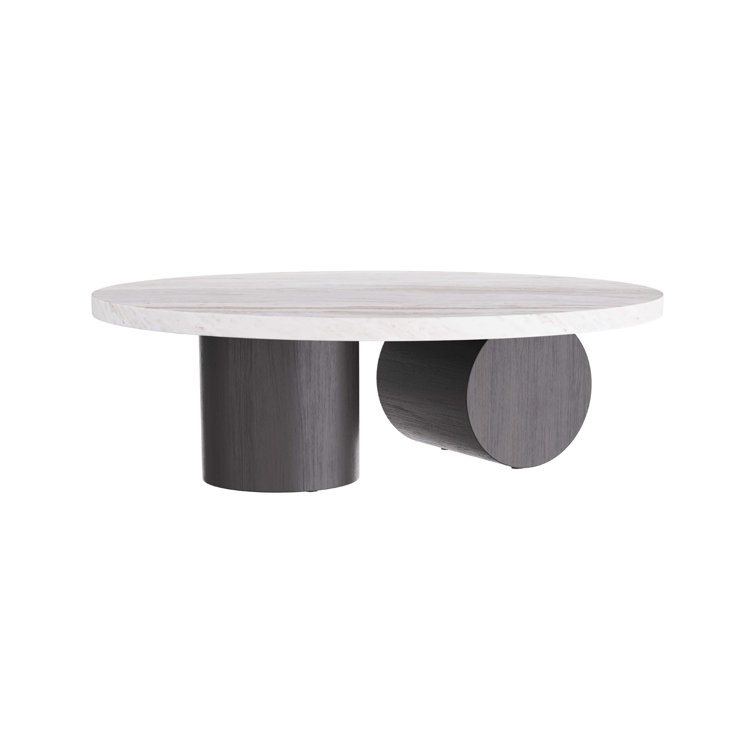 Ebony Oak and Marble Oval Coffee Table