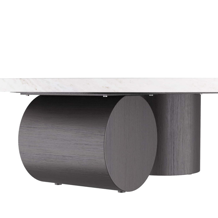 Ebony Oak and Marble Oval Coffee Table