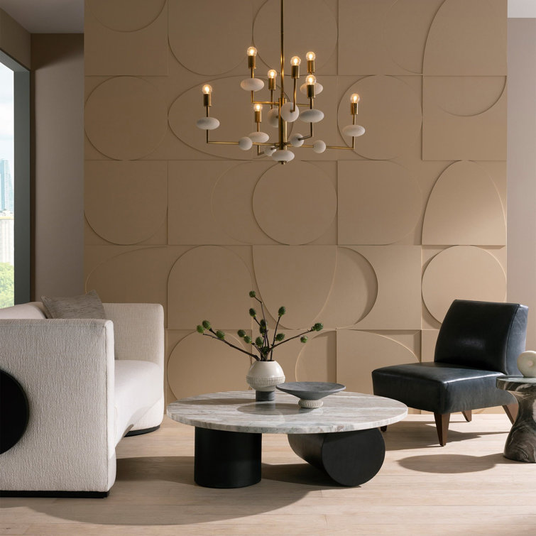Ebony Oak and Marble Oval Coffee Table