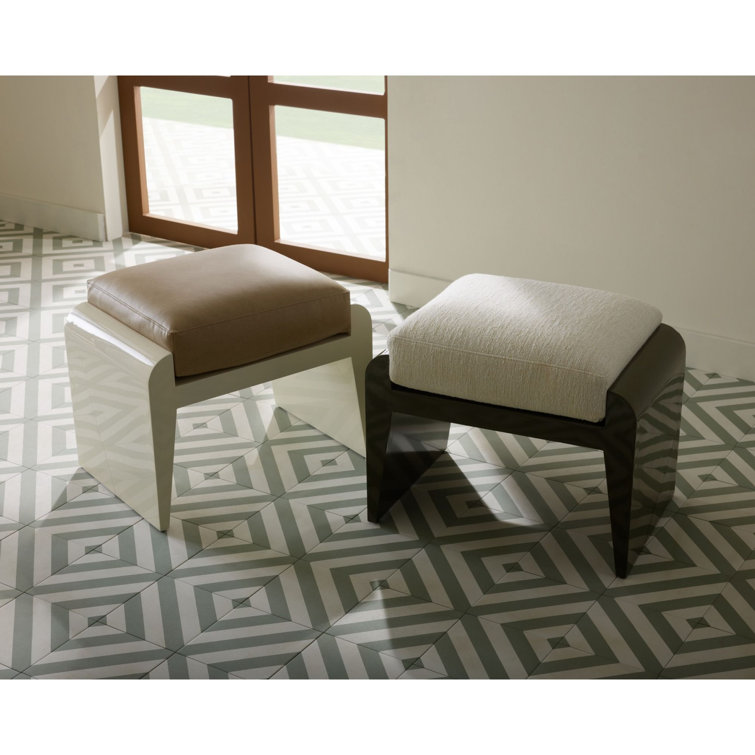 Ivory Lacquer and Sand Faux Leather Ottoman