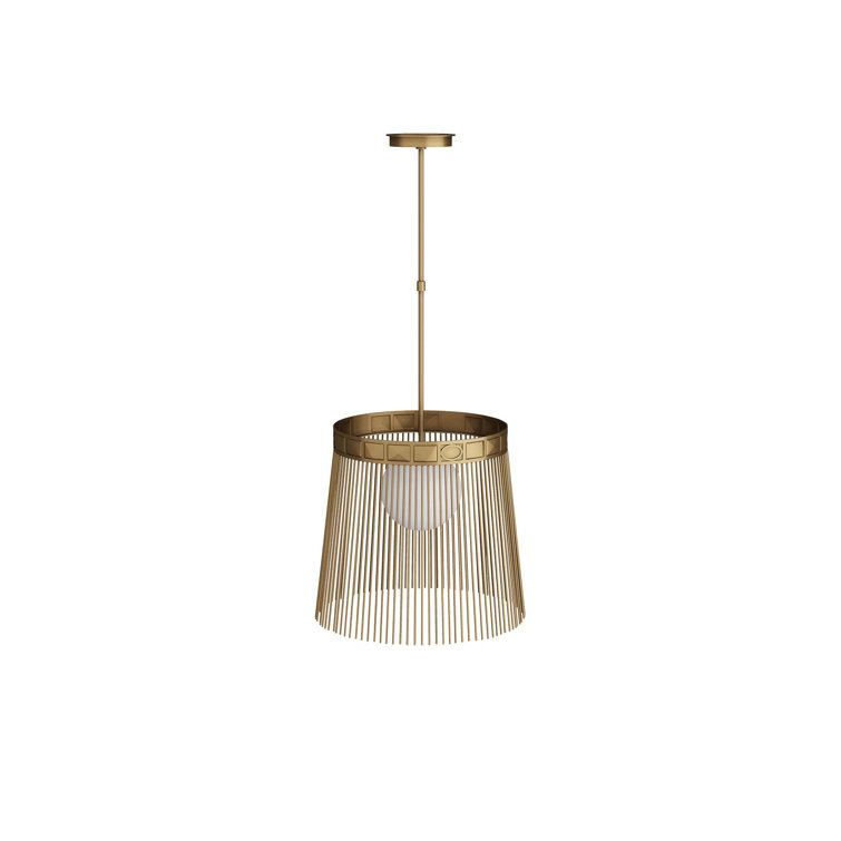Opal Glass and Antique Brass Drum Pendant Light