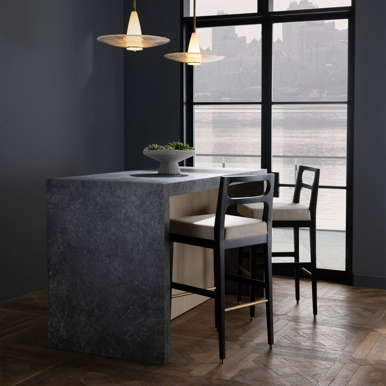 Ebony Mango Wood and Antique Brass Counter Stool