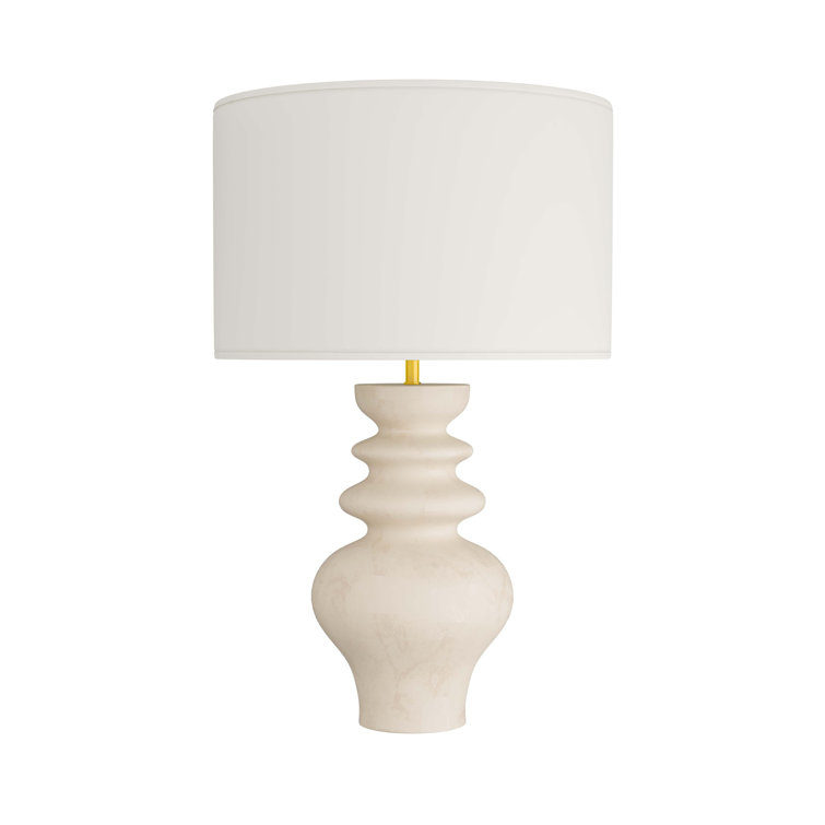 Ivory Ceramic Gourd Table Lamp with Drum Shade