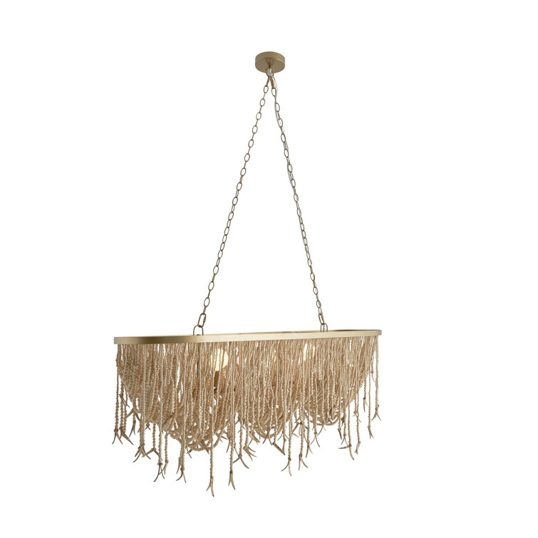 Natural Coconut Shell Beaded Brass Linear Chandelier