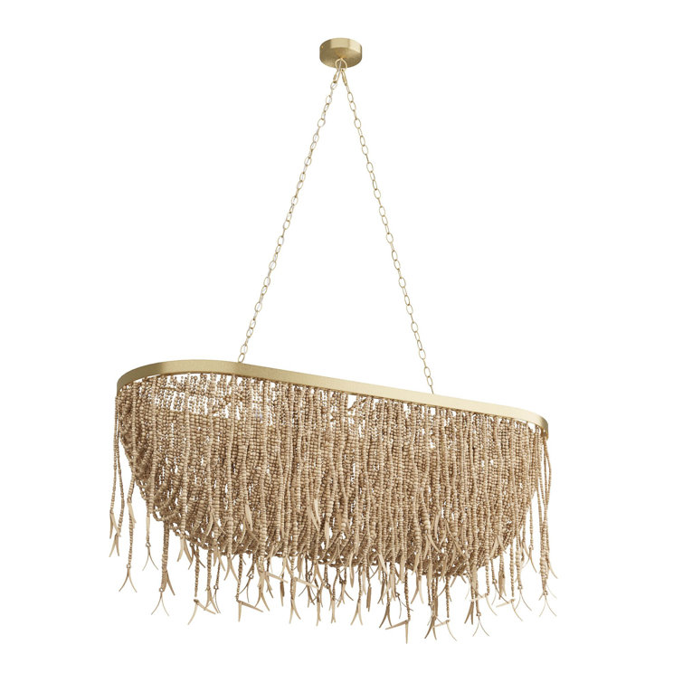 Natural Coconut Shell Beaded Brass Linear Chandelier