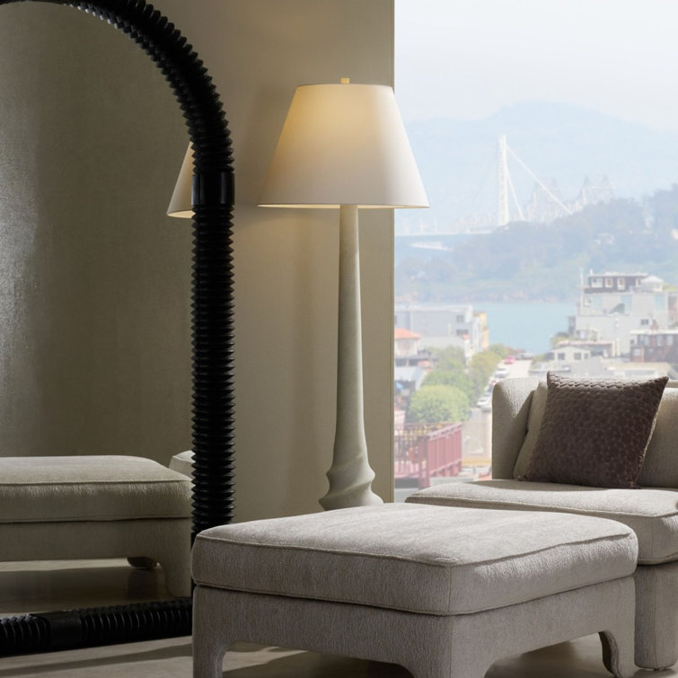 Ivory Ricestone Composite Floor Lamp with Tapered Shade