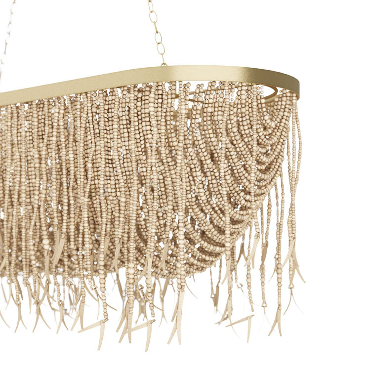 Natural Coconut Shell Beaded Brass Linear Chandelier
