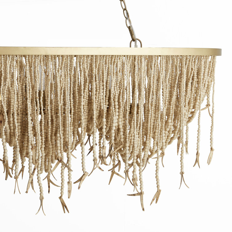Natural Coconut Shell Beaded Brass Linear Chandelier