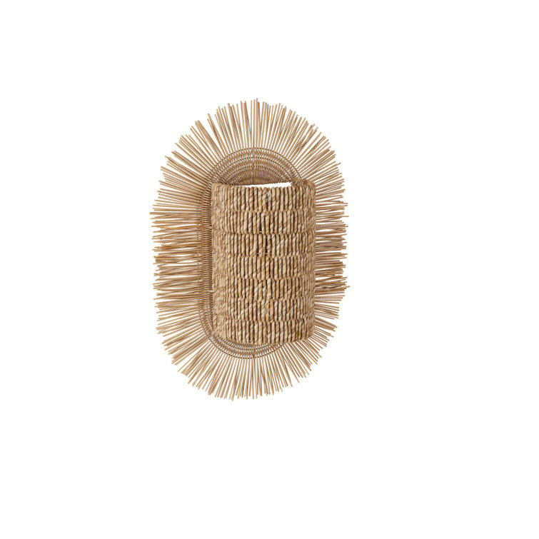Natural Abaca and Rattan Sunburst Wall Sconce