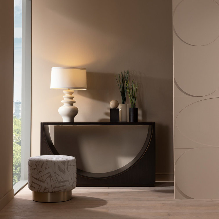 Ivory Ceramic Gourd Table Lamp with Drum Shade