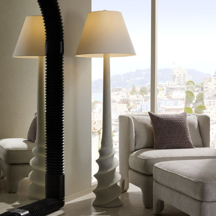 Ivory Ricestone Composite Floor Lamp with Tapered Shade