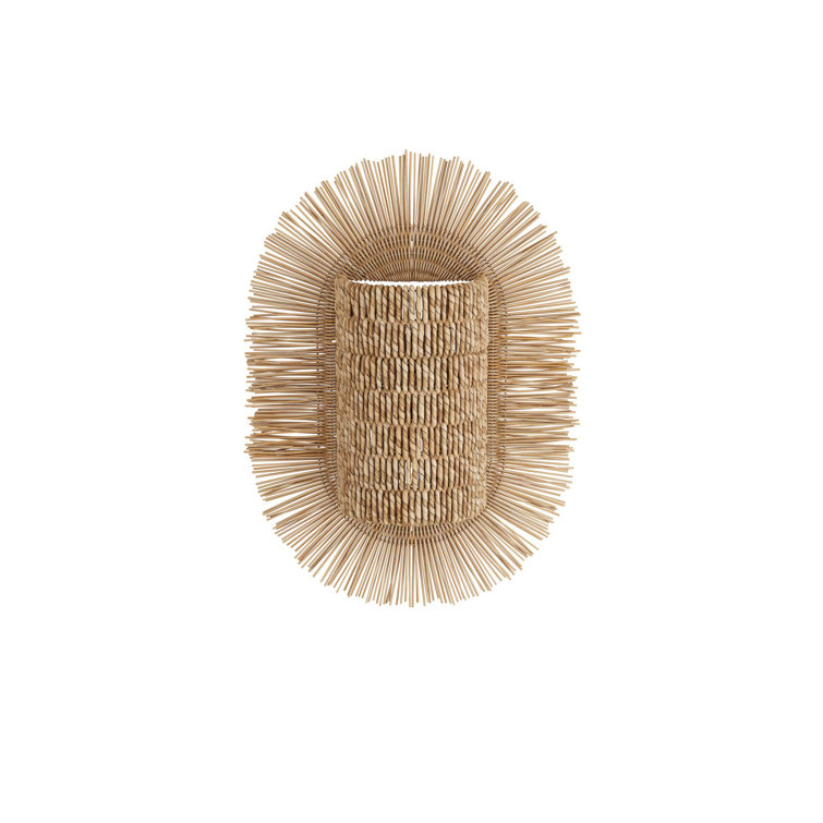 Natural Abaca and Rattan Sunburst Wall Sconce