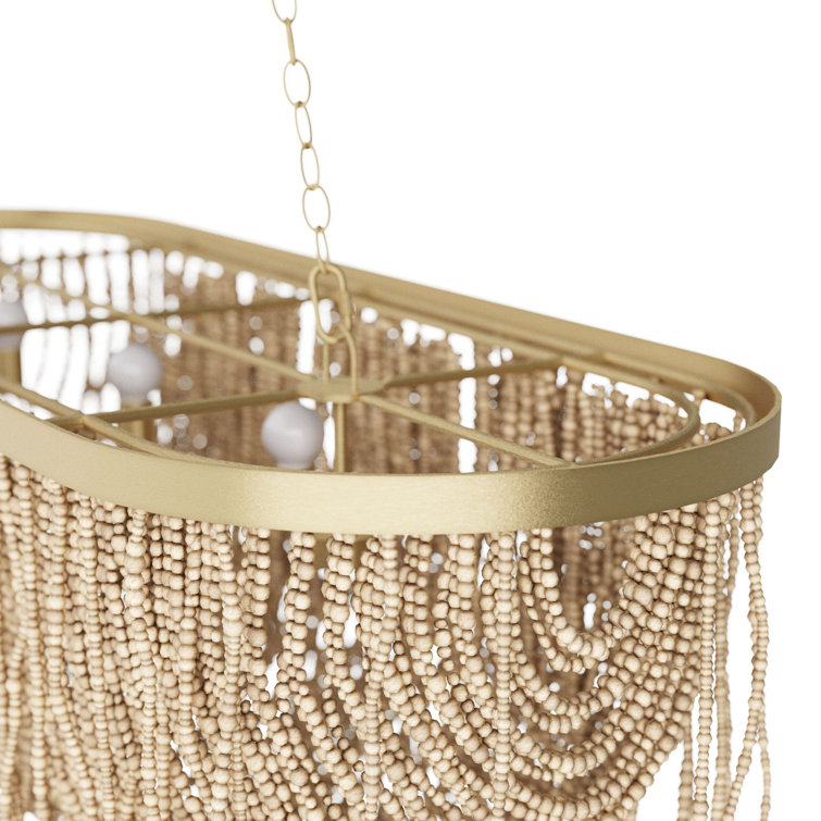 Natural Coconut Shell Beaded Brass Linear Chandelier